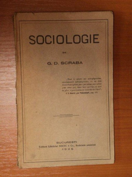SOCIOLOGIE de G. D. SCARABA , 1925
