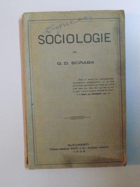 SOCIOLOGIE de G.D. SCRABA , 1925