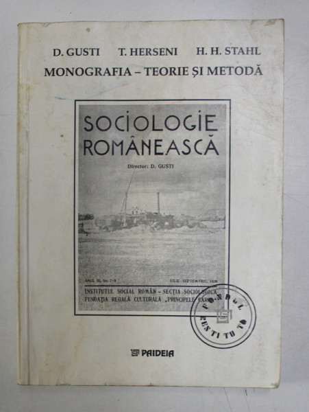 SOCIOLOGIE ROMANEASCA-D. GUSTI,T.HERSENI,H.H.STAHL,1999 , CONTINE HALOURI DE APA