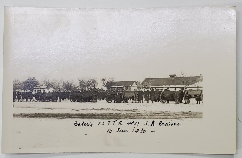 SOLDATI SI OFITERI DE LA SCOALA DE ARTILERIE CRAIOVA , FOTOGRAFIE DE GRUP , CARTE POSTALA ILUSTRATA , 1931