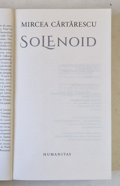 SOLENOID , roman de MIRCEA CARTARESCU , 2025 *COPERTA REFACUTA