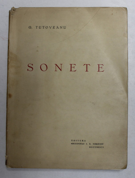 SONETE de G. TUTOVEANU , EDITIE INTERBELICA