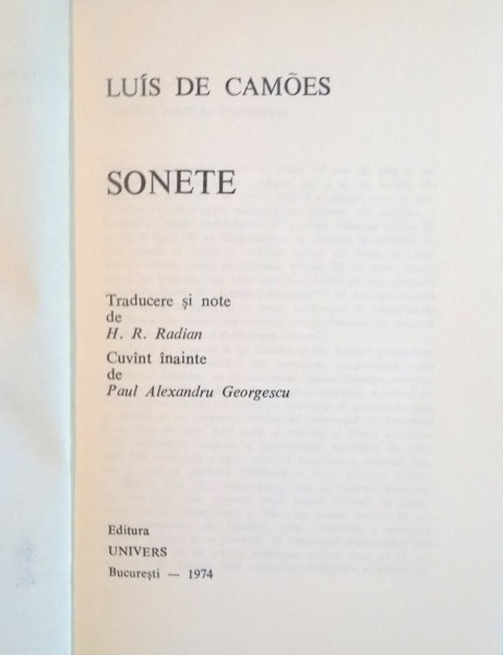 SONETE de LUIS DE CAMOES, 1974