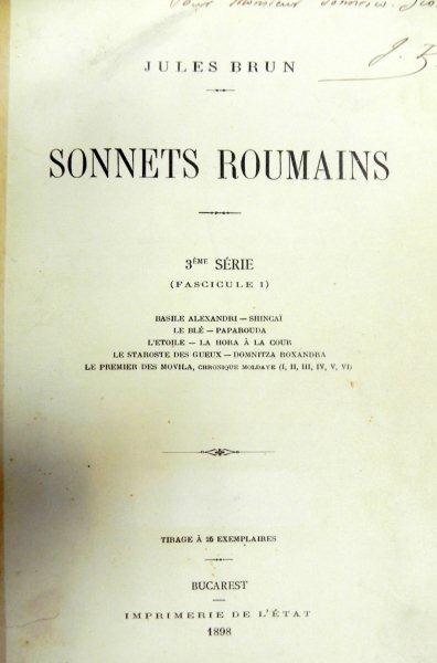 SONNETS ROUMAINS - JULES BRUN   -BUC.  1898