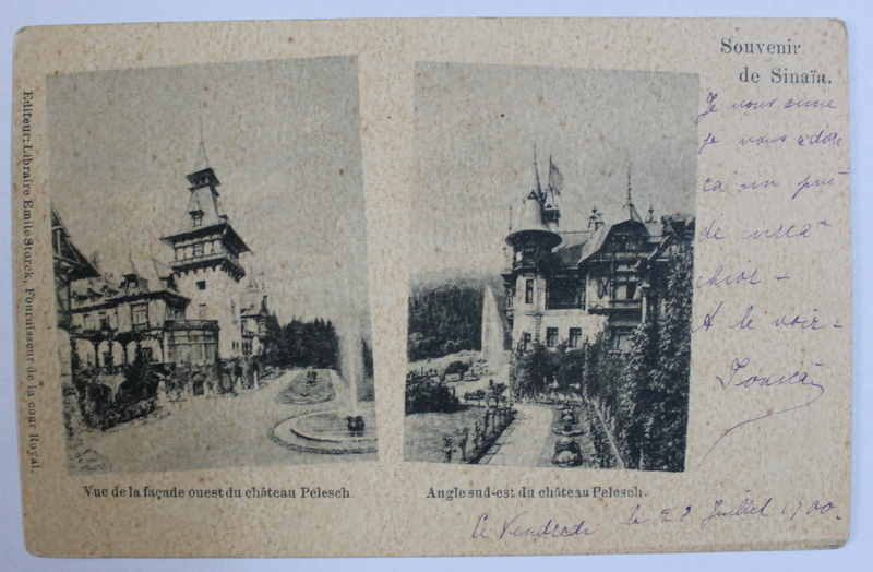 SOUVENIR DE SINAIA  - VEDEREA FATADEI SUDICE , UNGHIUL SUD - ESTIC AL CASTELULUI PELES , CARTE POSTALA ILUSTRATA , MONOCROMA, CIRCULATA , CLASICA