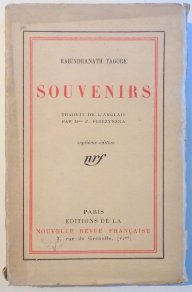 SOUVENIRS par RABINDRANATH TAGORE , 1924