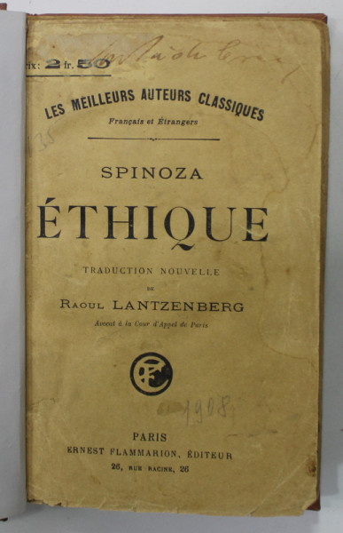 SPINOZA , ETHIQUE , 1908