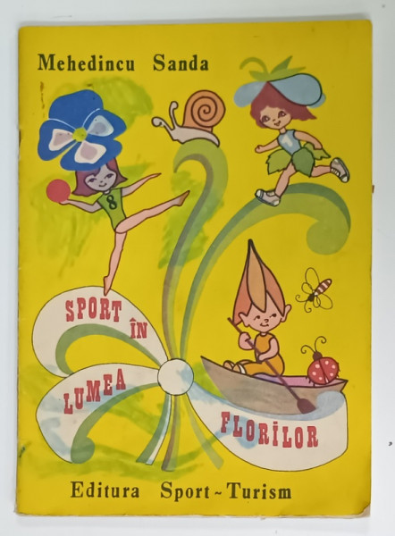 SPORT IN LUMEA FLORILOR de MEHEDINCU SANDA , CARTE DE COLORAT , 1985 , 3 PAGINI DEJA COLORATE
