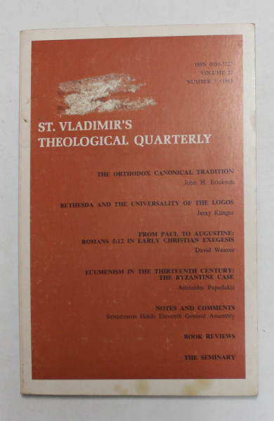 ST. VLADIMIR 'S THEOLOGICAL QUARTERLY , REVISTA TEOLOGICA , VOLUMUL 27 , NR. 3 , 1983, PREZINTA PETE , PAGINA DE TITLU CU LIPSA *