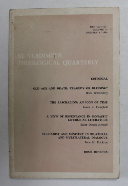 ST. VLADIMIR 'S THEOLOGICAL QUARTERLY , VOLUMUL 28 , NR. 4 , 1984 , REVISTA TEOLOGICA