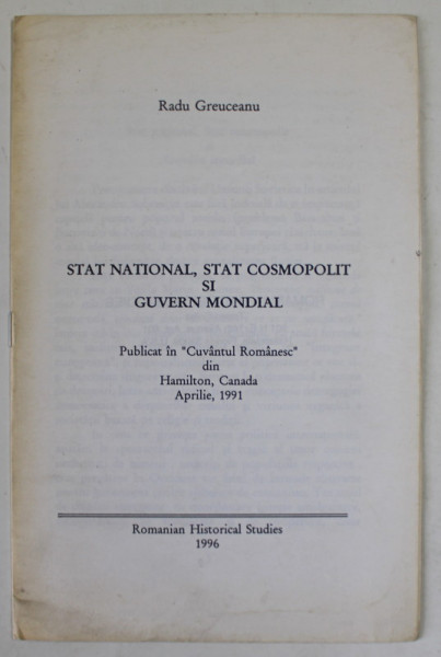 STAT NATIONAL , STAT COSMOPOLIT SI GUVERN MONDIAL de RADU GREUCEANU , 1996