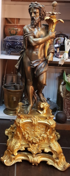 STATUETA DIN BRONZ , PERSONAJ MITOLOGIC CU CORNUL ABUNDENTEI , SECOL XIX .