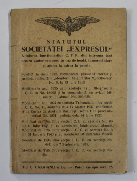 STATUTUL SOCIETATEI ' EXPRESUL ' A ..FUNCTIONARILOR C.F.R. ..PENTRU AJUTOR RECIPROC ,  1946
