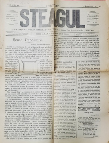 STEAGUL - FOAIA NATIONALISTILOR - DEMOCRATI DIN PRAHOVA , ANUL I , NR. 13 , 6 DECEMBRIE ,  1911