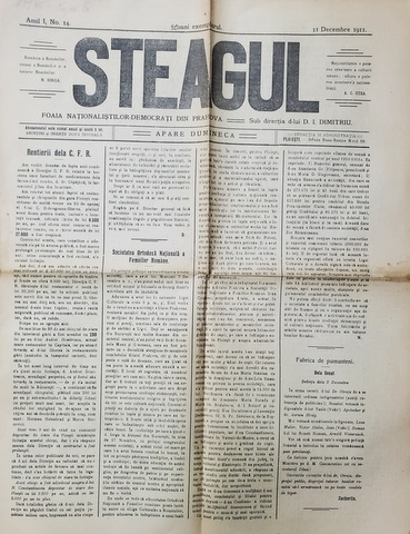 STEAGUL - FOAIA NATIONALISTILOR - DEMOCRATI DIN PRAHOVA , ANUL I , NR. 14 , 11 DECEMBRIE  ,  1911