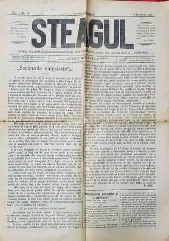 STEAGUL - FOAIA NATIONALISTILOR - DEMOCRATI DIN PRAHOVA , ANUL I , NR. 18  IANUARIE  ,  1912