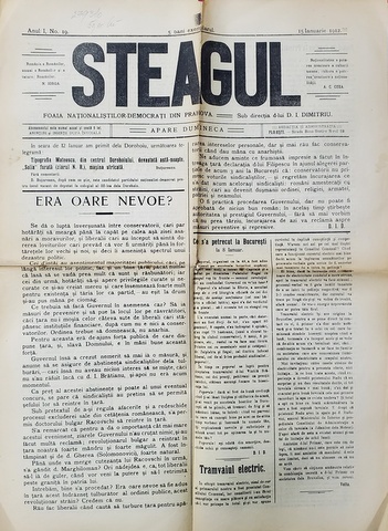 STEAGUL - FOAIA NATIONALISTILOR - DEMOCRATI DIN PRAHOVA , ANUL I , NR. 19 , 15 IANUARIE   ,  1912