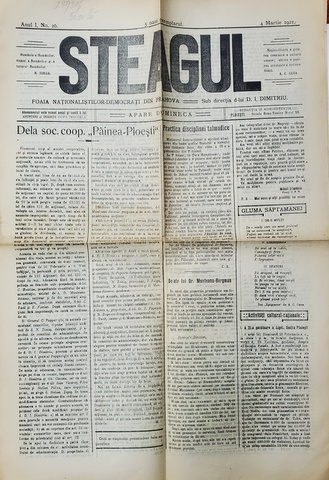 STEAGUL - FOAIA NATIONALISTILOR - DEMOCRATI DIN PRAHOVA , ANUL I , NR. 26 , 4 MARTIE  ,  1912
