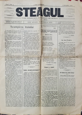 STEAGUL - FOAIA NATIONALISTILOR - DEMOCRATI DIN PRAHOVA , ANUL I , NR. 4 , 2 OCTOMBRIE ,  1911