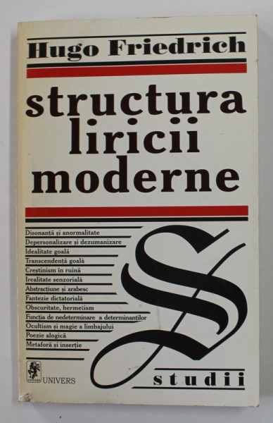 STRUCTURA LIRICII MODERNE de HUGO FRIEDRICH , 1998 ,