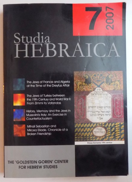 STUDIA HEBRAICA , VII , 2007 * PREZINTA HALOURI DE APA