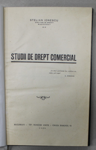 STUDII DE DREPT COMERCIAL de STELIAN IONESCU , 1929