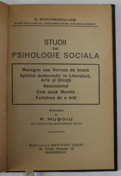 STUDII DE PSIHOLOGIE SOCIALA de P. MUSOIU