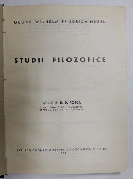 STUDII FILOZOFICE de HEGEL  1967