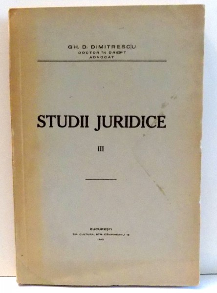 STUDII JURIDICE III de GH. D. DIMITRESCU , 1942
