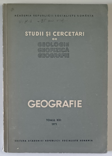 STUDII SI CERCETARI de GEOLOGIE , GEOFIZICA , GEOGRAFIE , TOMUL XXII , 1975