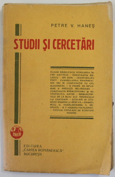 STUDII SI CERCETARI de PETRE V. HANES , 1928