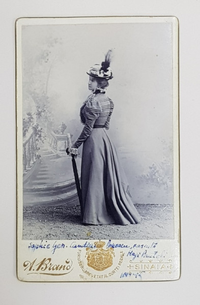 STUDIO ALFRED BRAND , SINAIA , DOAMNA GENERAL CANDIANO POPESCU , FOTOGRAFIE TIP CARTE POSTALA , 1895