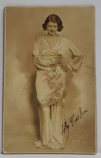 STUDIO JULIETTA , BUCURESTI , PORTRETUL UNEI TINERE , SEMNAT ' LILY VASILIU ' , FOTOGRAFIE CABINET ,  1931