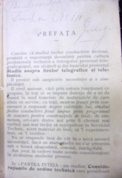 STUDIU ASUPRA FIRELOR TELEGRAFICE SI TELEFONICE de G. N. COMANESCU , 1899