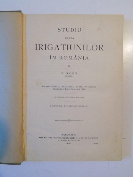 STUDIU ASUPRA IRIGATIUNILOR IN ROMANIA de V. ROSU  1907