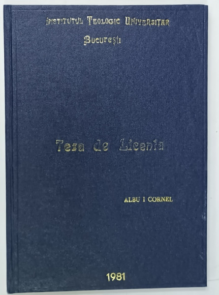 SUFERINTA IN CONCEPTIA MORALEI CRESTINE , TEZA DE LICENTA de ALBU I. CORNEL , 1981