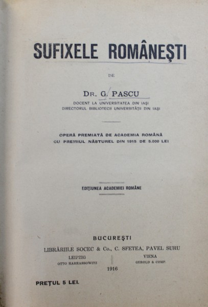 SUFIXELE ROMANESTI -G.PASCU -BUCURESTI 1916