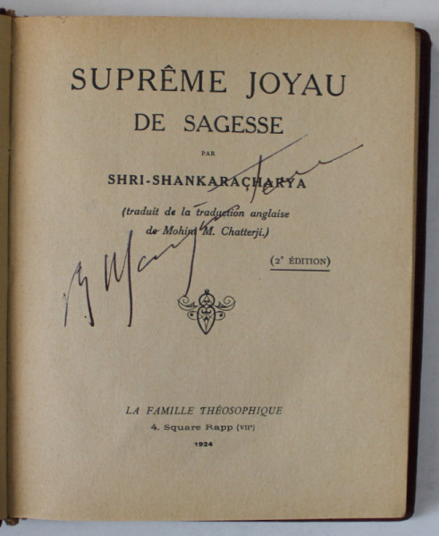 SUPREME JOYAU DE SAGESSE par SHRI - SHANKARCHARYA , 1924