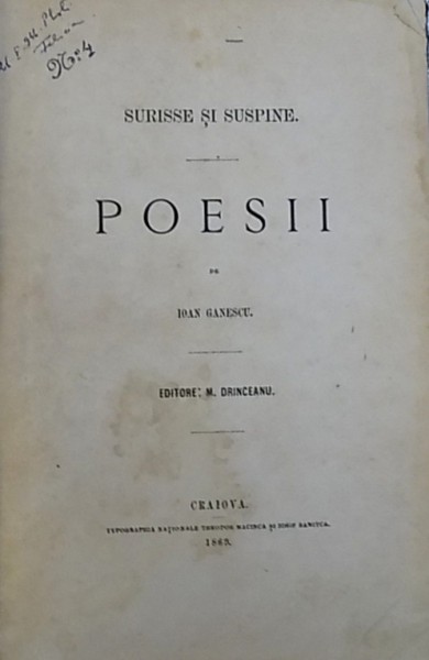 SURISSE SI SUSPINE  - POESII de IOAN GANESCU , 1869