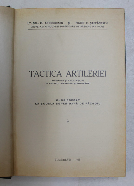 TACTICA ARTILERIEI -BUC. 1935 ,DEDICATIE