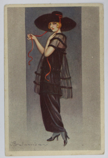 TANARA IN CARNAVAL , DESEN de E. COLOMBON , REPRODUCERE , CARTE POSTALA , 1923