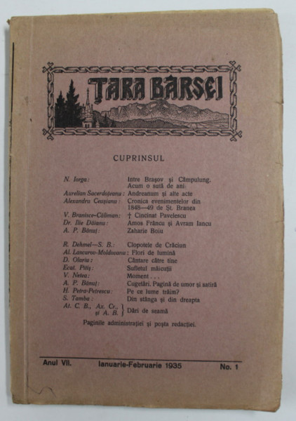 TARA BARSEI , REVISTA , ANUL VII , NR. 1 , IANUARIE - FEBRUARIE , 1935 , PREZINTA SUBLINIERI CU STILOUL *