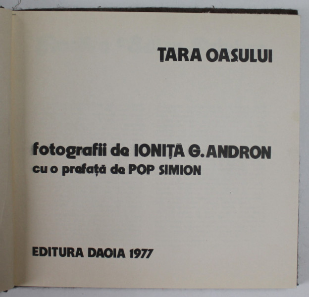 TARA OASULUI de IONITA G. ANDRON 1977 , LIPSA SUPRACOPERTA