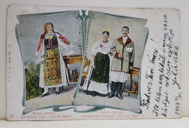 TARANI IN PORT POPULAR DIN BANAT , CARTE POSTALA ILUSTRATA , 1908