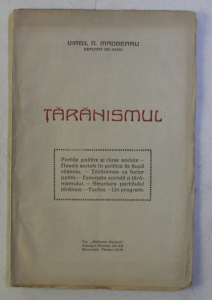 TARANISMUL de VIRGIL N . MADGEARU , EDITIE INTERBELICA