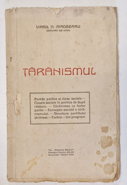 TARANISMUL de VIRGIL N . MADGEARU , EDITIE INTERBELICA *PREZINTA URME DE UZURA