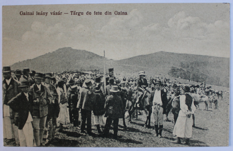 TARGUL DE FETE DE PE MUNTELE GAINA  - CARTE POSTALA ILUSTRATA , MONOCROMA, NECIRCULATA , DATATA 1917