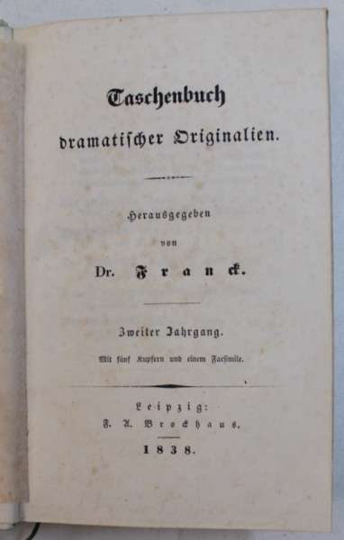 TASCHENBUCH DRAMATISCHER ORIGINALIEN von FRANCK , 1838