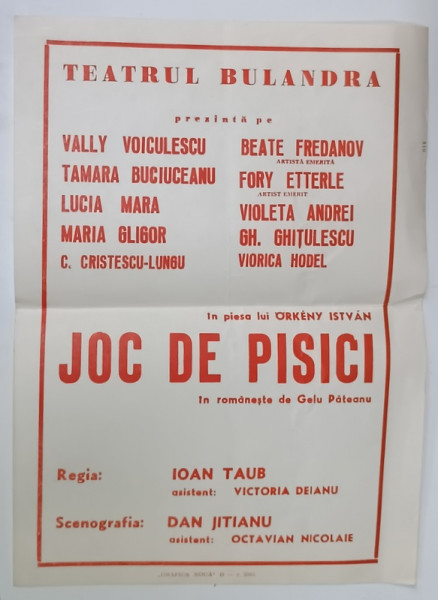 TEATRUL BULANDRA , AFISUL PIESEI ' JOS DE PISICI '  , ANII ' 70 -' 80