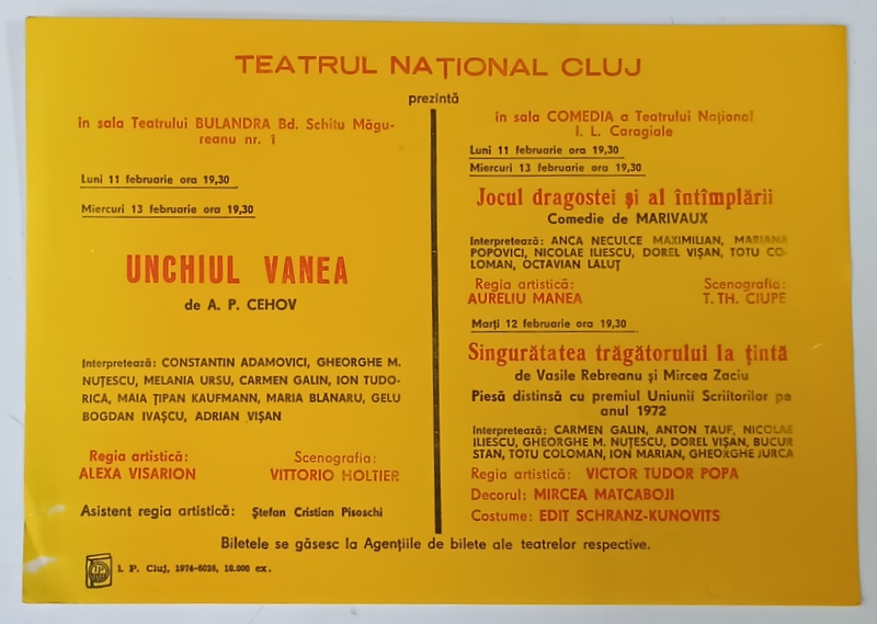 TEATRUL NATIONAL CLUJ , AFIS PROGRAM , 1974